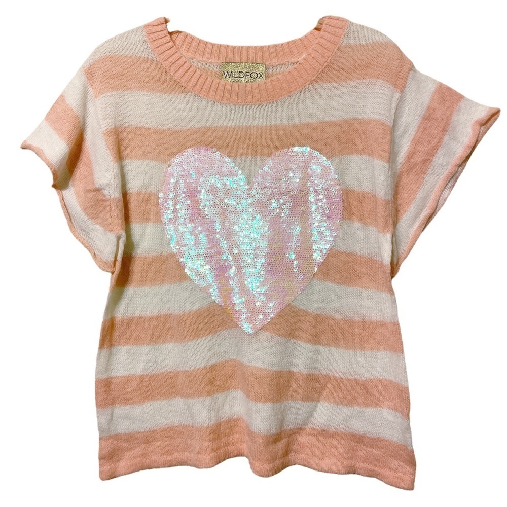 Wildfox‎ White Label Brigitte Cutesy Y2K Striped Sequin Heart Valentine Knit Top